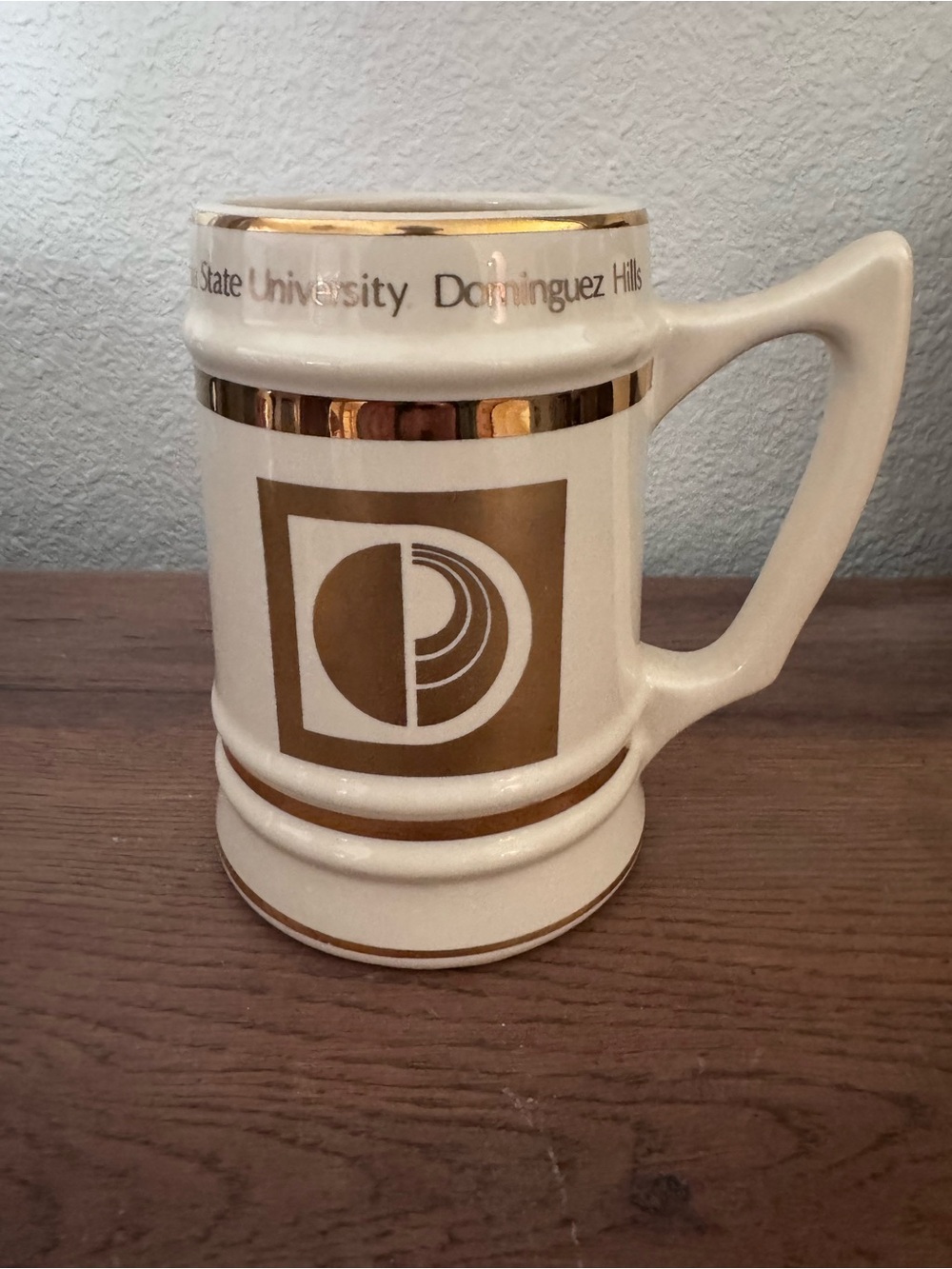 Gold Trim Ceramic Beer Stein - Cream